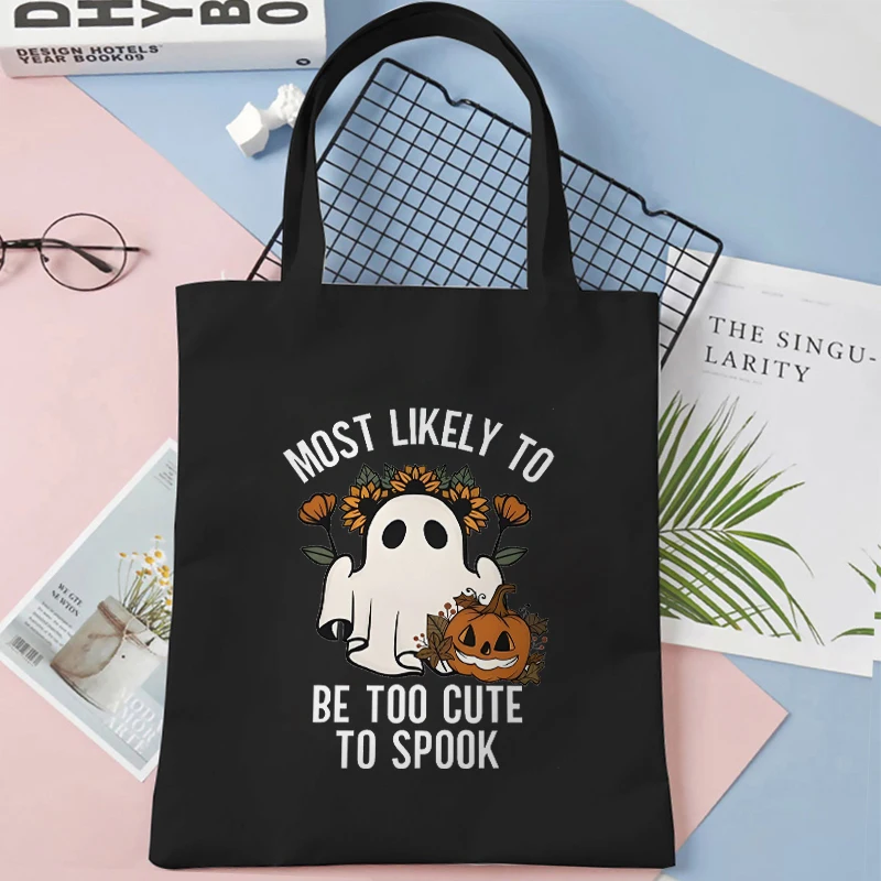 Most Likely To Halloween Party Canvas Bags Ladies Shopping Bags Spooky Cute Retro Boo Tote Books Bag for Girls Fashion Handbags
