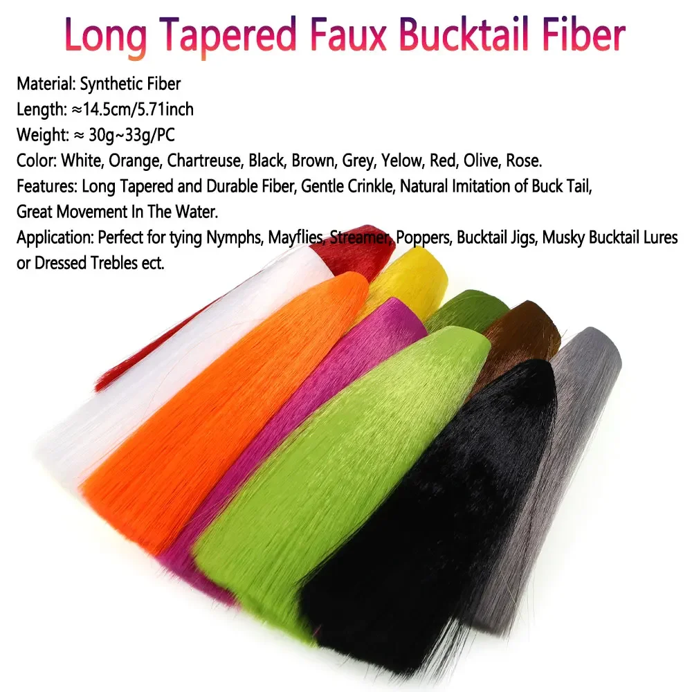 Bimoo1PC 5.71inch Long Tapered Faux Bucktail Fiber For Mayfly Tails Nymphs' Wings Streamers Poppers Bucktail Musky Jig Lures