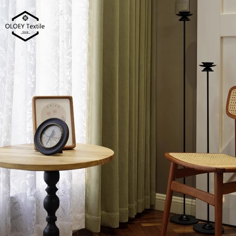 

Luxury Custom Chenille Curtains for Bay Window Living Room Bedroom French Double Sided High Density Solid Color Blackout Drapes