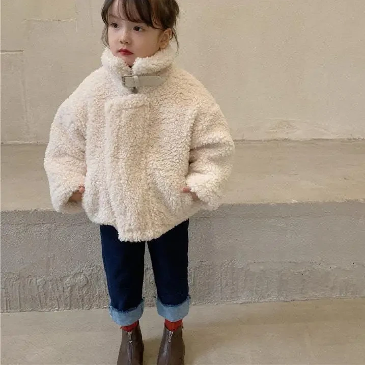 Girls Wool Coat Thickened Autumn and Winter Plush High Collar Warm Baby Childrens Korean Style Childrens Clothing