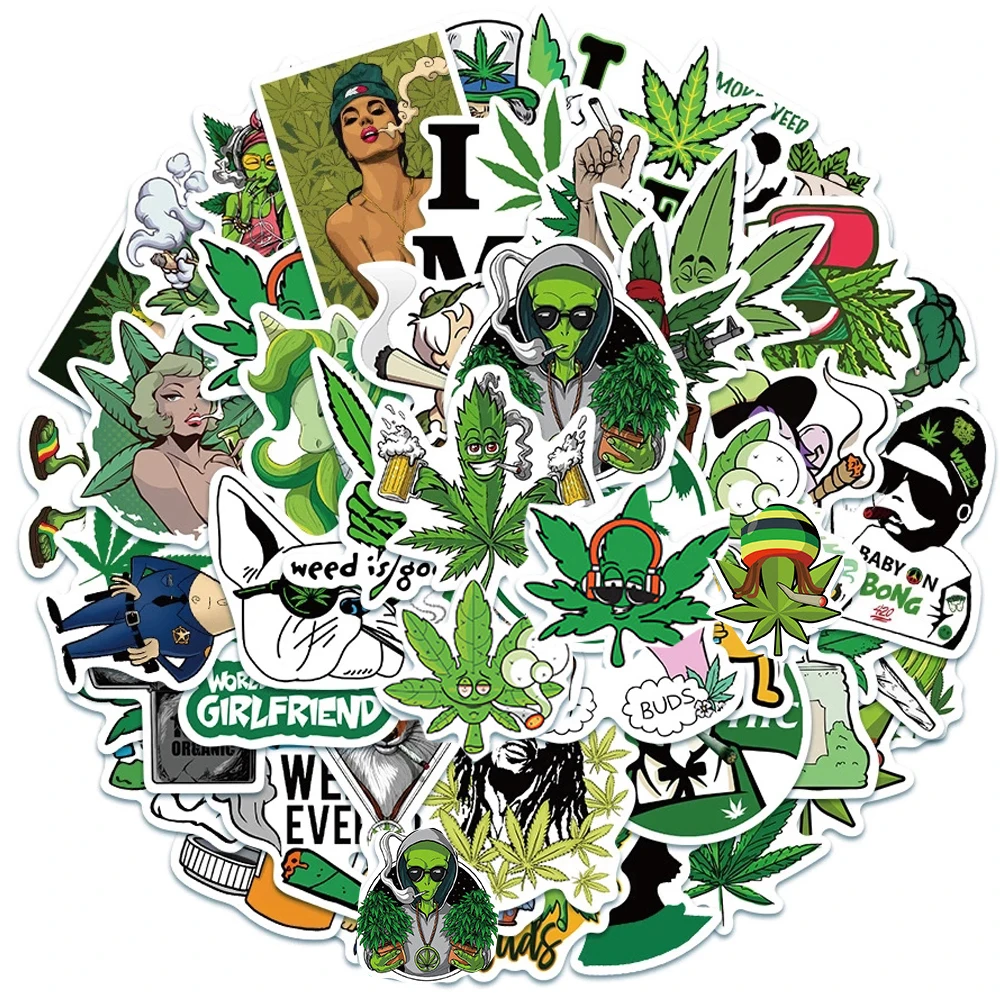 10/30/50pcs Leaves Weed Smoking Cartoon Stickers Funny Characters Graffiti Decals Motorcycle Phone Guitar Car Sticker Wholesale - view 3