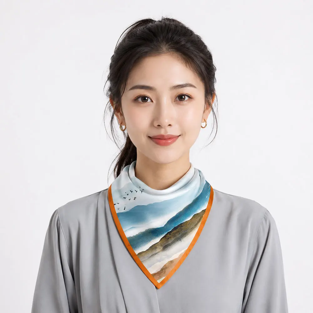 

53cm 100% Pure Silk Bandana Women Hair Scarf Mountains Female Headband Natural Silk Square Neckerchief Handkerchief Lady Gift