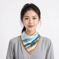 53cm 100% Pure Silk Bandana Women Hair Scarf Mountains Female Headband Natural Silk Square Neckerchief Handkerchief  Lady Gift