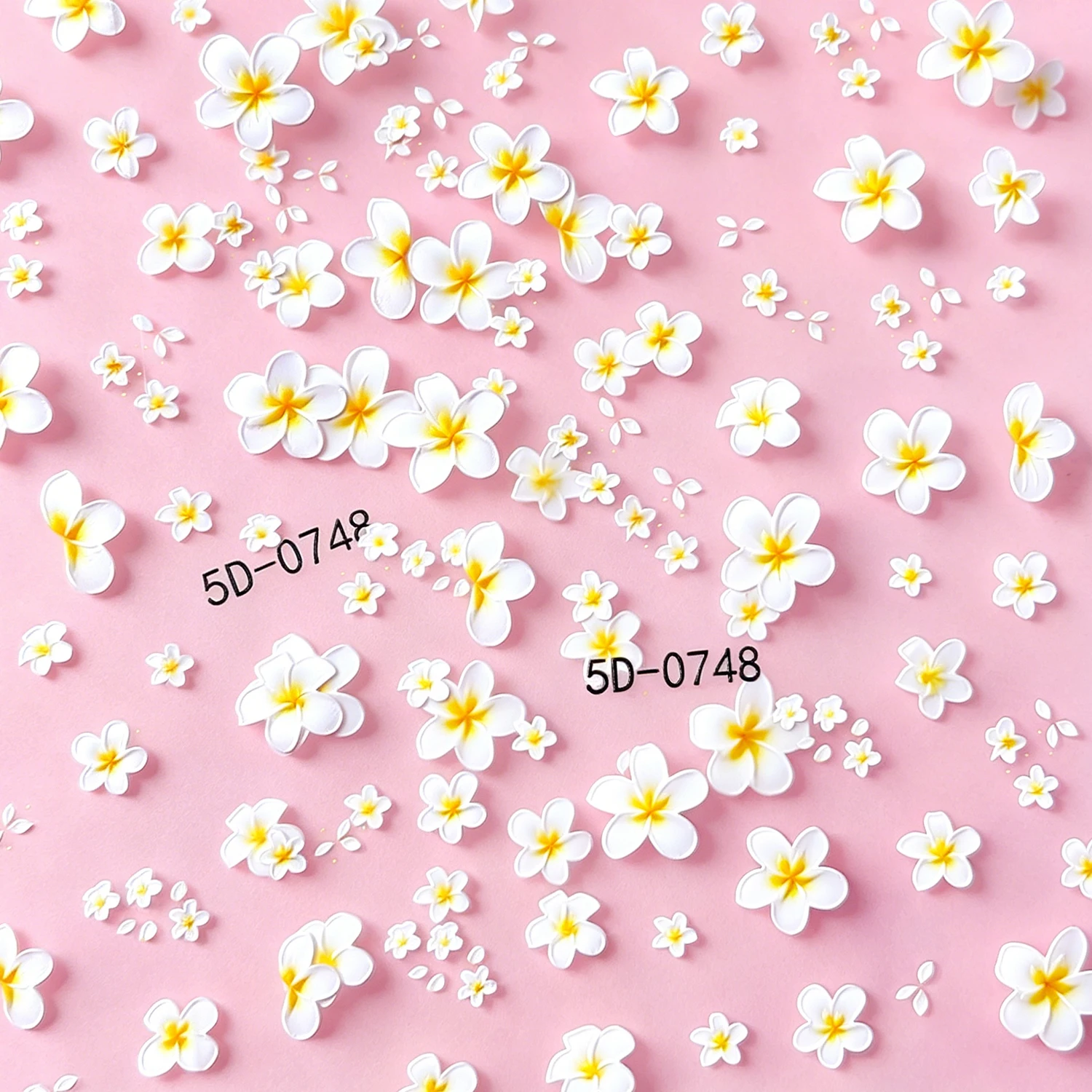 5D Embossed Summer Island Beach Vacation Nail Stickers Bright Yellow White Frangipani Hawaiian Flower Nail Art Decals DIY Decor