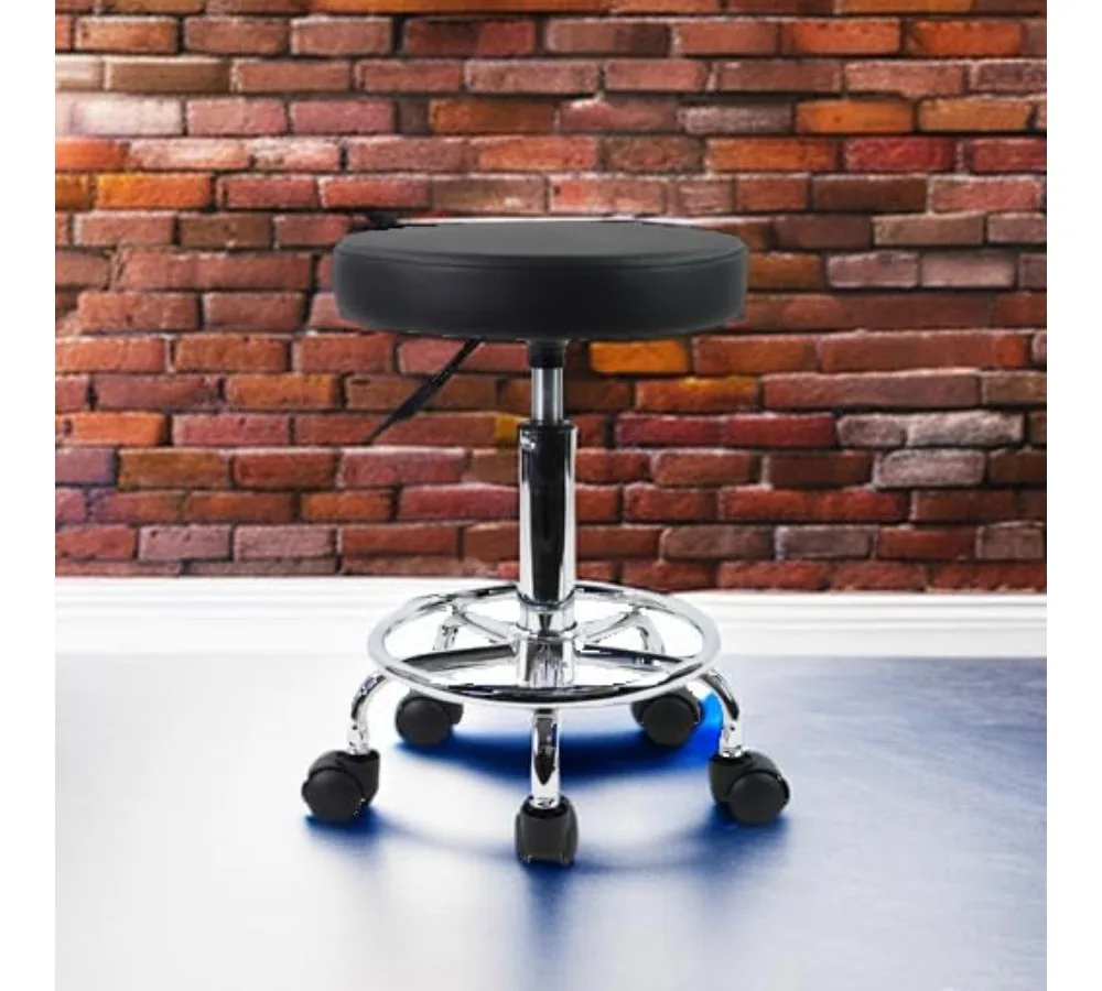 كرسي دوار من جلد البولي يوريثان مع مسند للقدمين لضبط الارتفاع في صالونات التجميل والمكتب باللون الأسود #5