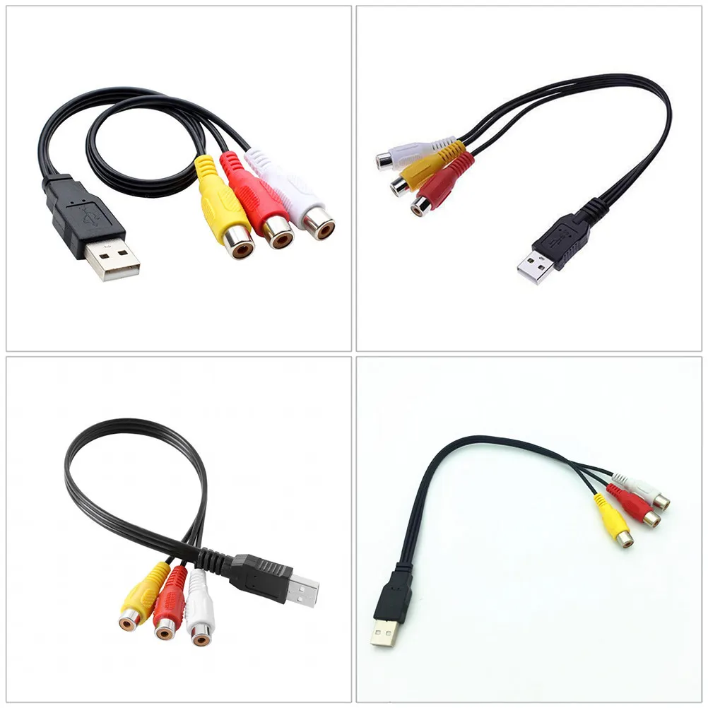 1Pair USB to 3Rca Cable High Quality Audio Av Cable Set-Top Box Adapter Household TV Connector Copper Wire Flexible PVC