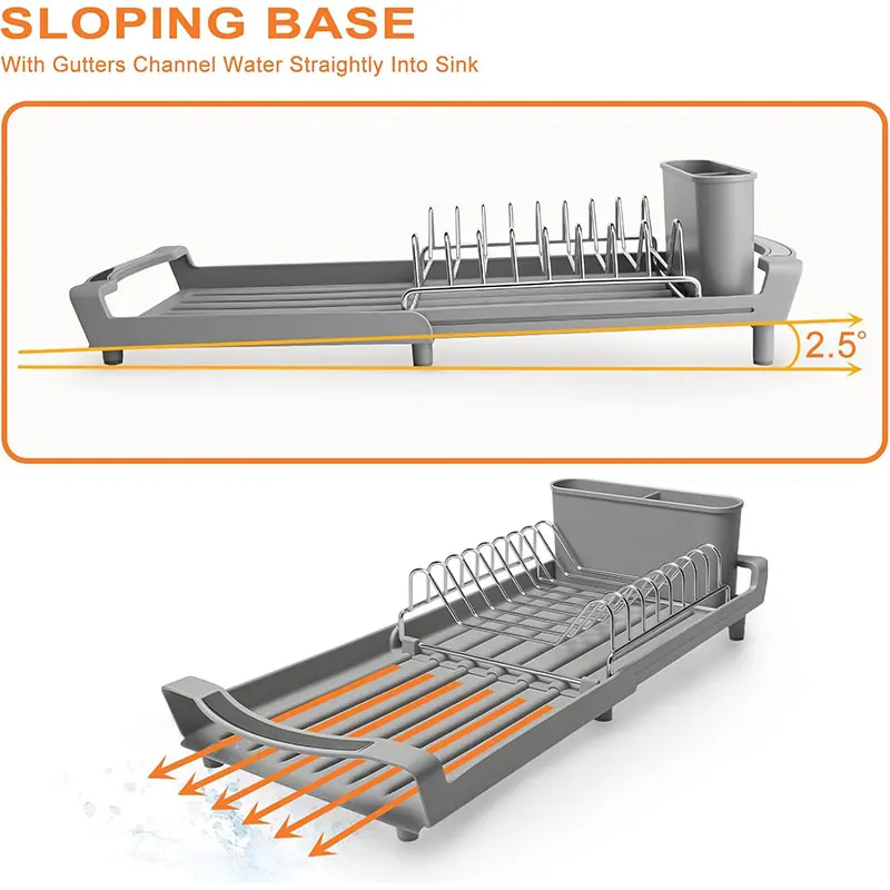 Expandable Dish Drying Rack with Cutlery Holder Rust-Resistant Dish Drainer Kitchen Drying Rack Space Saving Counter Organizer