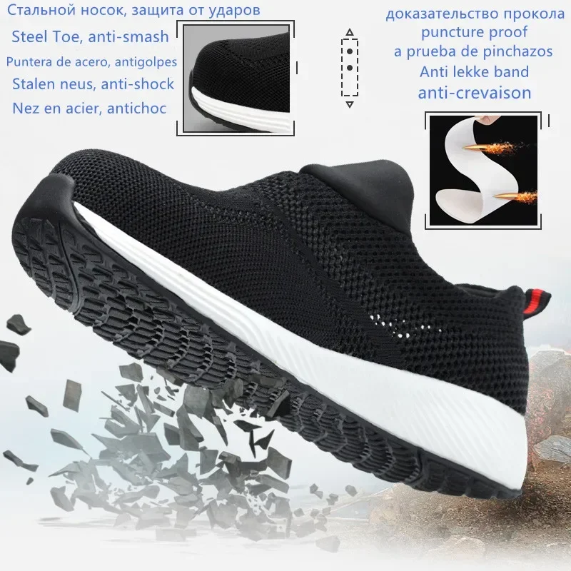 New 2022 Summer Breathable Men Casual Shoes Steel Toe Cap Indestructible Safety Working Shoes Outdoor Men Footwear