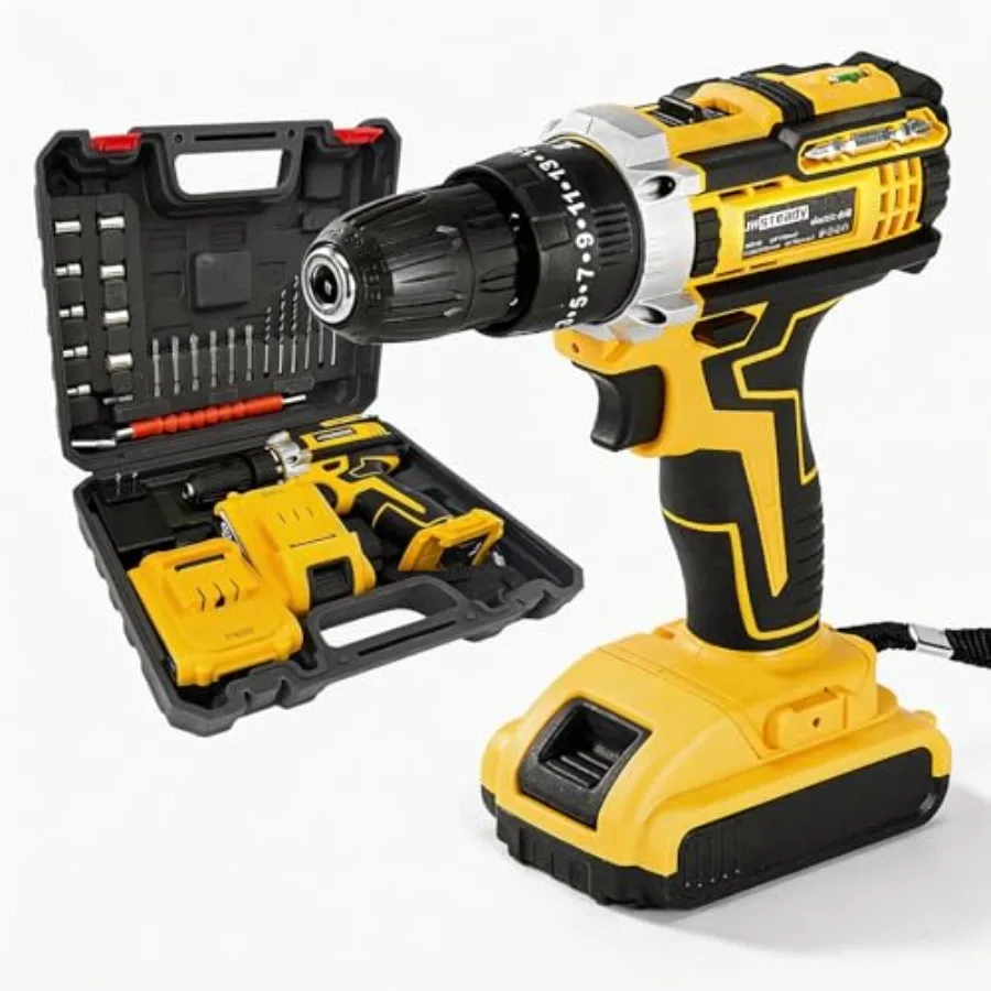 

【Spot goods】21V Cordless Drill Driver Kit Brushless 1500RPM Power Drill with 25+3 Clutch 2 Batteries and Charger 3/8" Keyless C