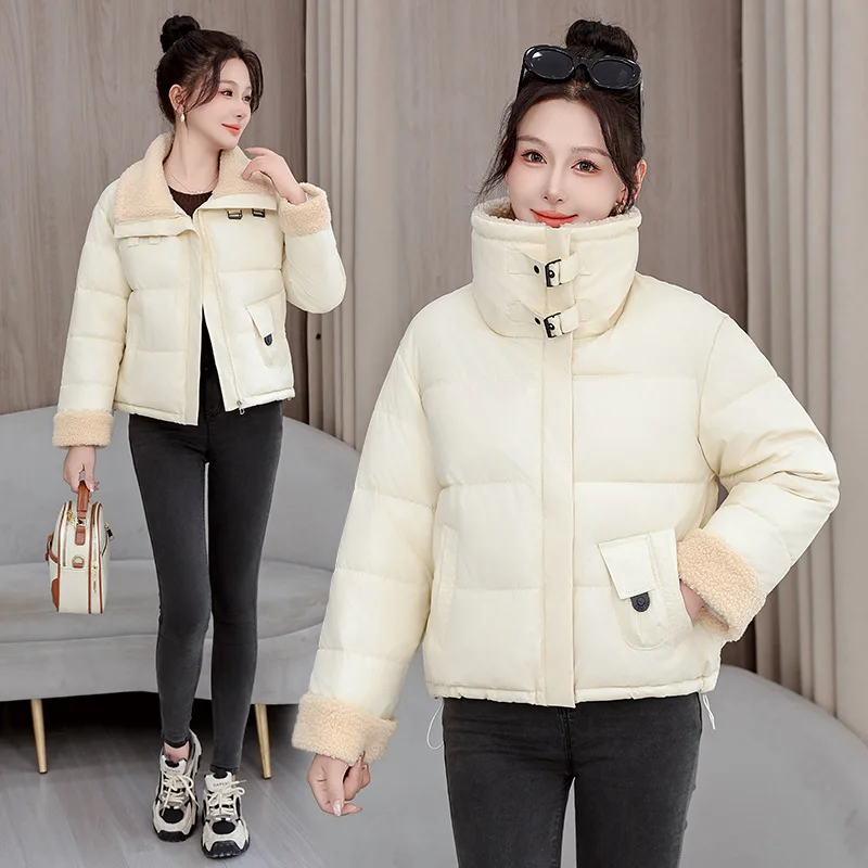 2025 nouveau vers le bas coton court rembourré veste femmes Parkas automne hiver épais revers manteaux femme noir vêtements d'extérieur décontractés vêtements