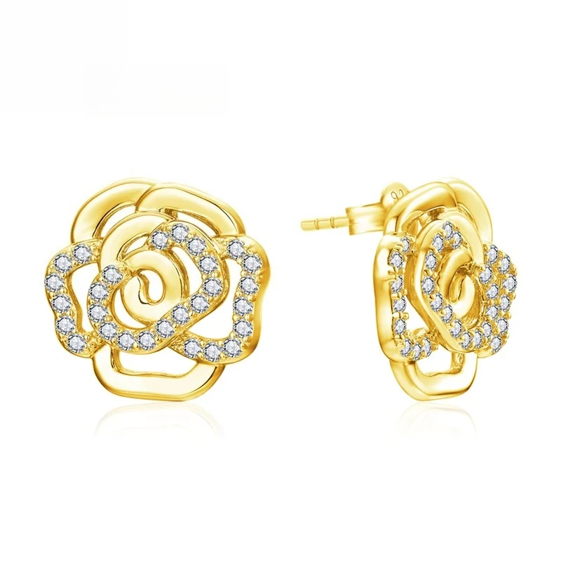 

Moissanite Diamond Stud Earrings for Women S925 Sterling Sliver 18k Gold Plated Flower Wedding Engagement Fine Jewelry
