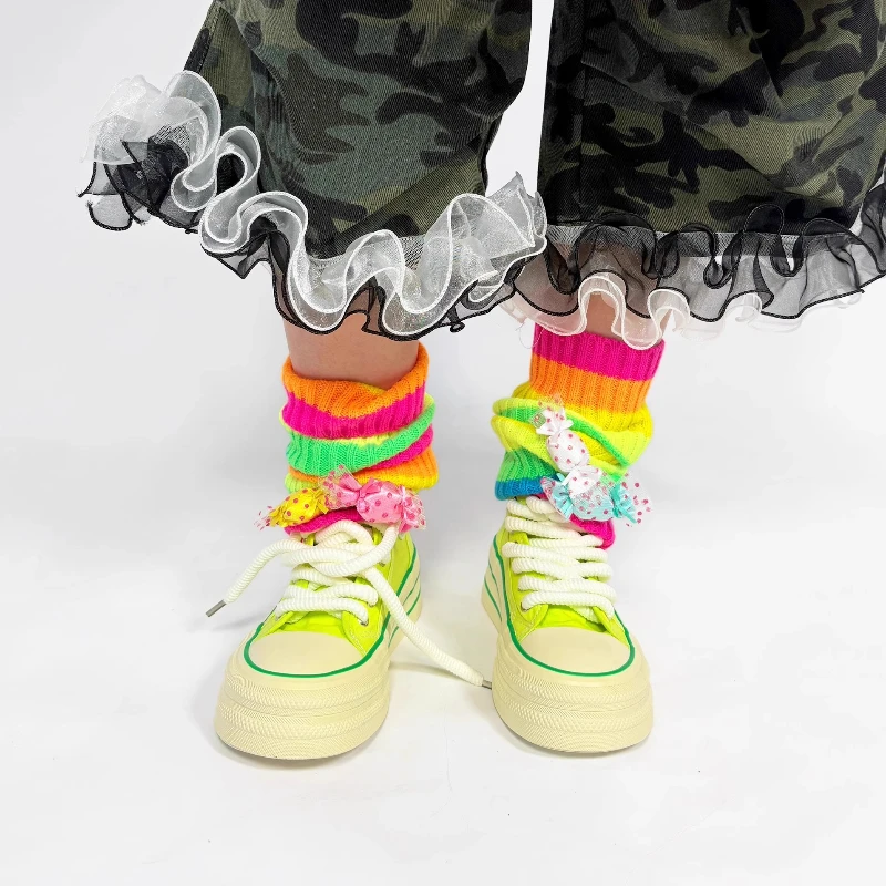 Original Design Y2K Colorful Striped Women's Leg Warmers Autumn New Fashion Personality Sweet Cute Versatile Warm Socks Ladies