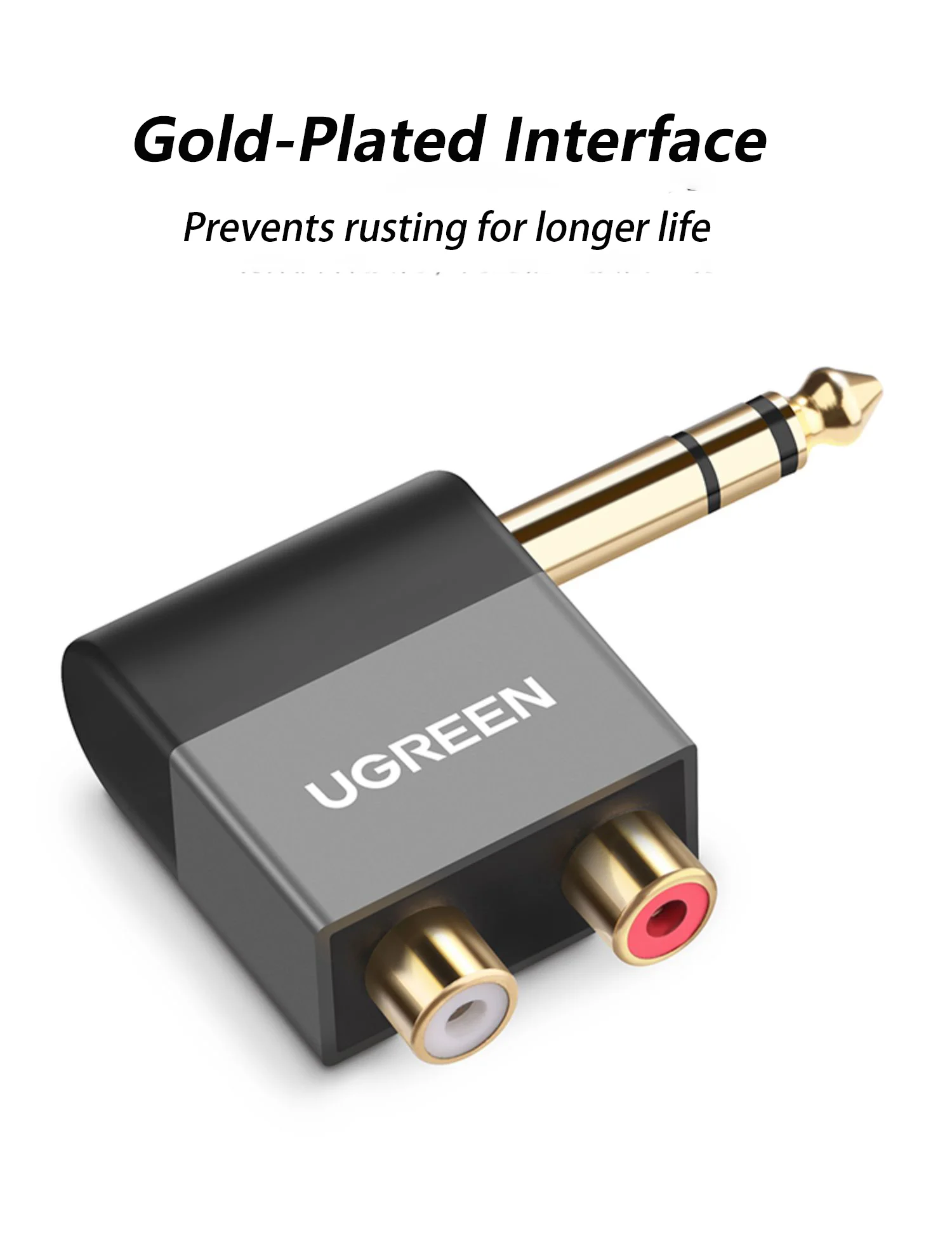 Adaptador de audio UGREEN Convertidor de audio estéreo macho a 2RCA hembra de 6,35 mm a convertidor AV de 6,35 mm