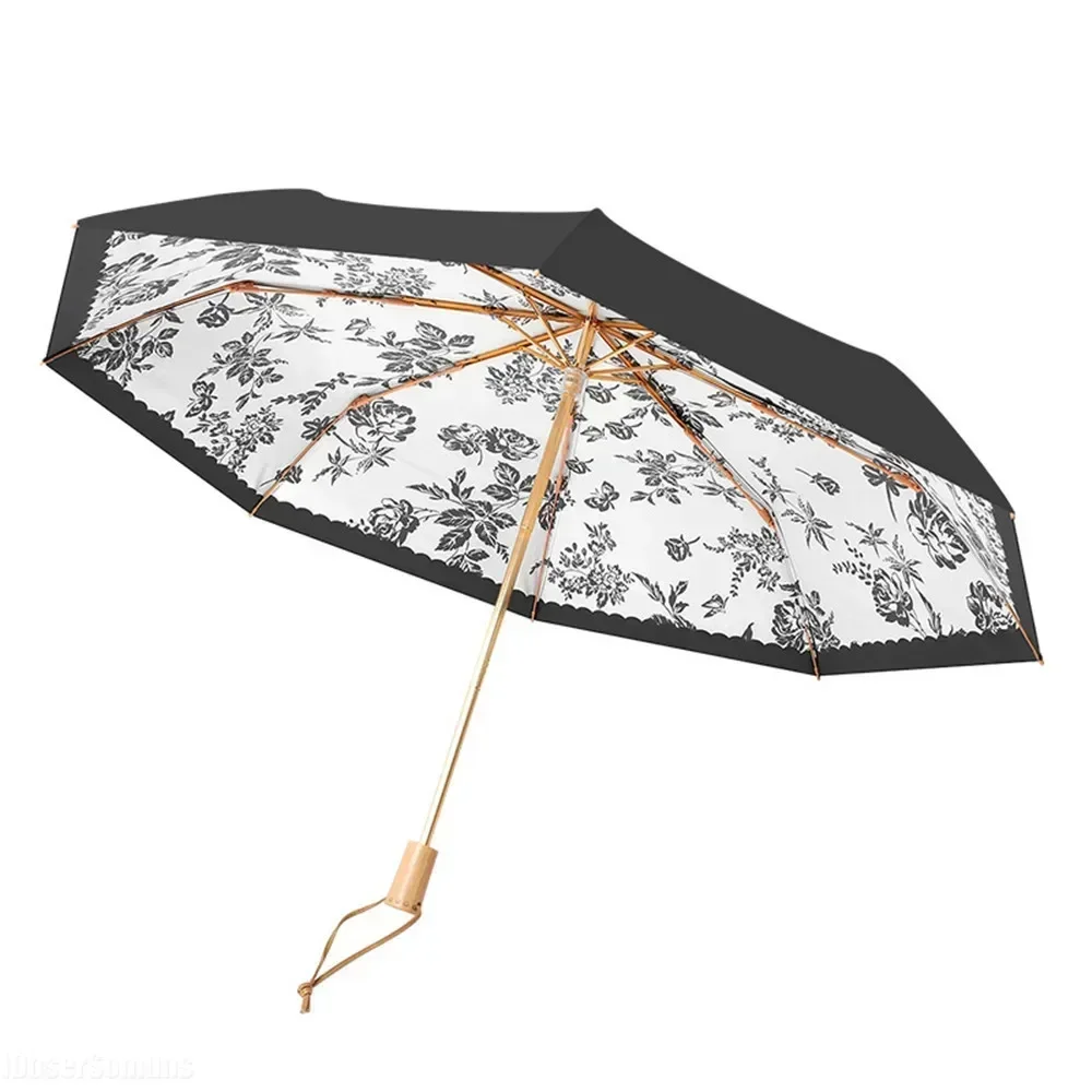 Ins 2 Layers European Foldable Luxury Black Creative Design Fashion Elegant Umbrella UV Parasol Sun Shade for Rainy Travel Women