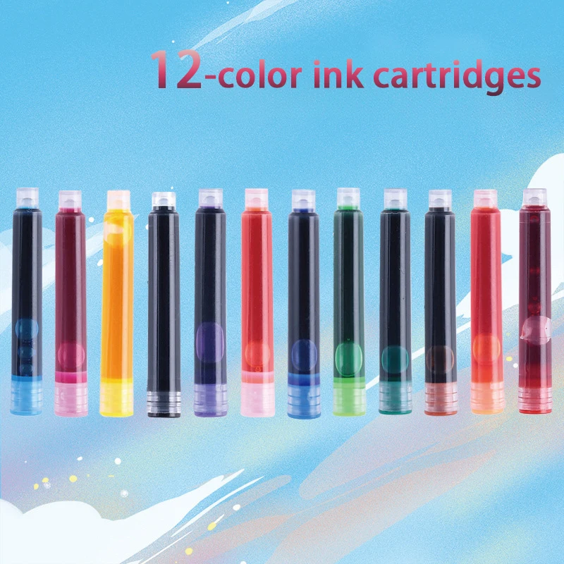 

10-Pack Ink Refills for Fountain Pens - Wide 3.4mm Cartridges with 12 Colors (Blue, Orange, Pink, Red), Fast Replacement & Unive