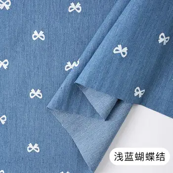 0.5米/1米/2米 低彈水洗棉蝴蝶結印花牛仔布,適用於縫製連身裙、包包、褲子等手工DIY服裝面料 10 最佳銷售 牛仔布 - №3