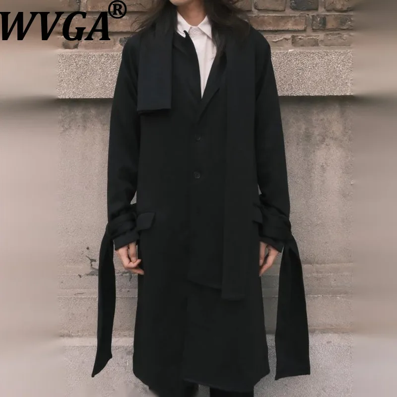 

WVGA Spring Autumn New Man Tide Yamamoto Double Layer Scarf Collar Blazers Niche Chic Casual Wide Leg Suit Pants Sets Ins W13675