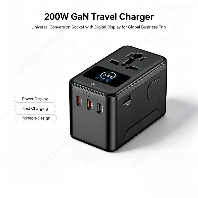 Digital Display GaN Fast Charging Travel Adapter Global Universal Conversion Plug with Screen Animation