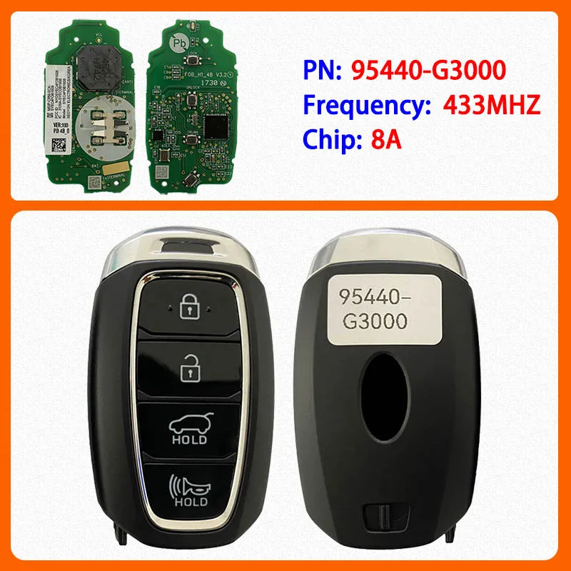 

CN020221 Original 4 Buttons Smart Remote Control Key PN 95440-G3000 8A Chip 434MHz Keyless Go For Hyundai i30 Elantra 2016-2020