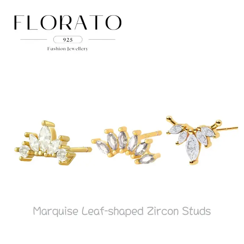 

925 Silver Needle Marquise Leaf-shaped Zircon Stud Earrings For Women Colorful Crystal Luxury Earrings Fashion Wedding Jewelry