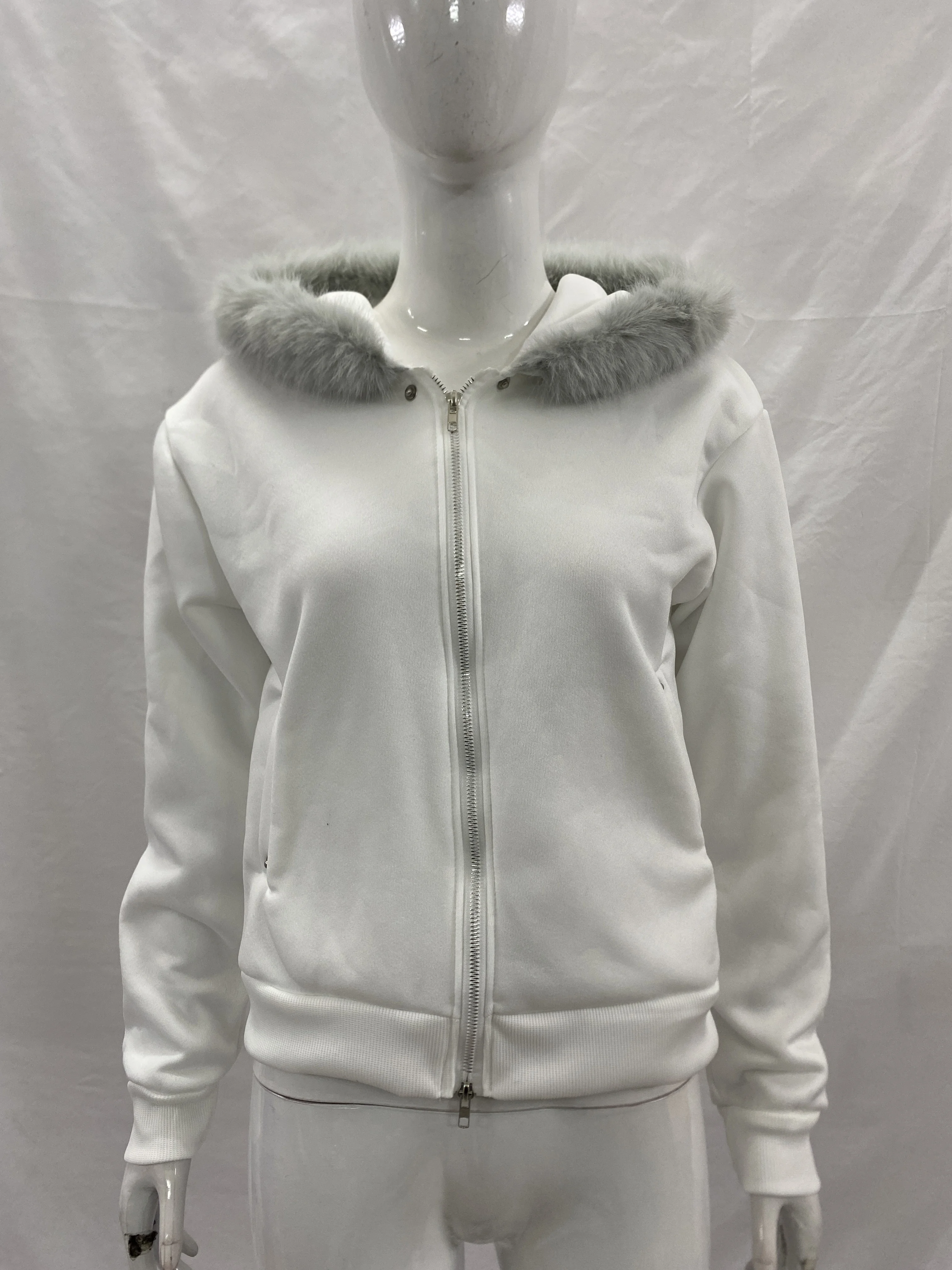 Y2k الخريف والشتاء الفراء طوق الربط تصميم الشعور مقنعين البلوز المرأة عارضة قصيرة سستة فضفاضة التخسيس أعلى #1