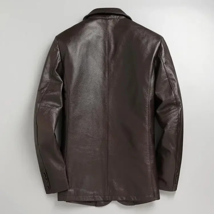 LNY Shop Best.Plus Mew genuine Cowhide business leisure jacket.Classic casual leather Suit jacket.Quality slim cloth.