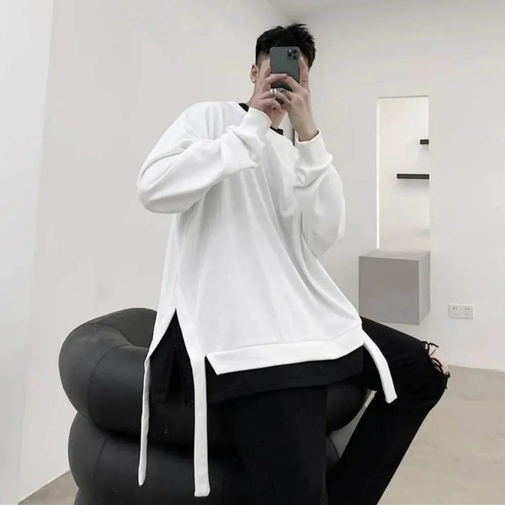 

XS-5XL Men's Fake Two-Piece Long-Sleeved T-Shirt American Retro Fashion Trend Street Casual Loose Breathable Niche Men's Tops