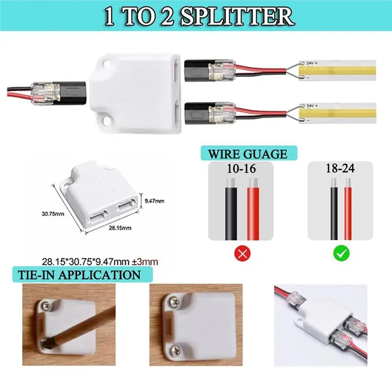 WORTHOWN-20Pcs Double-Wire Plug-In Connector, Pluggable 2 Pin 2 Way LED Wire Connectors, With Locking Buckle Fast Wire Connector