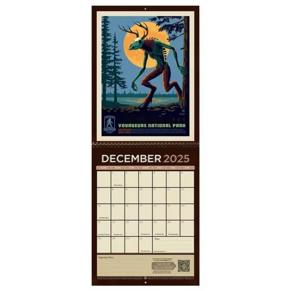 Funny 2025 Wall Calendar Animals Myths Fantasy 12 Month National Parks Legends Calendar Creative Hanging