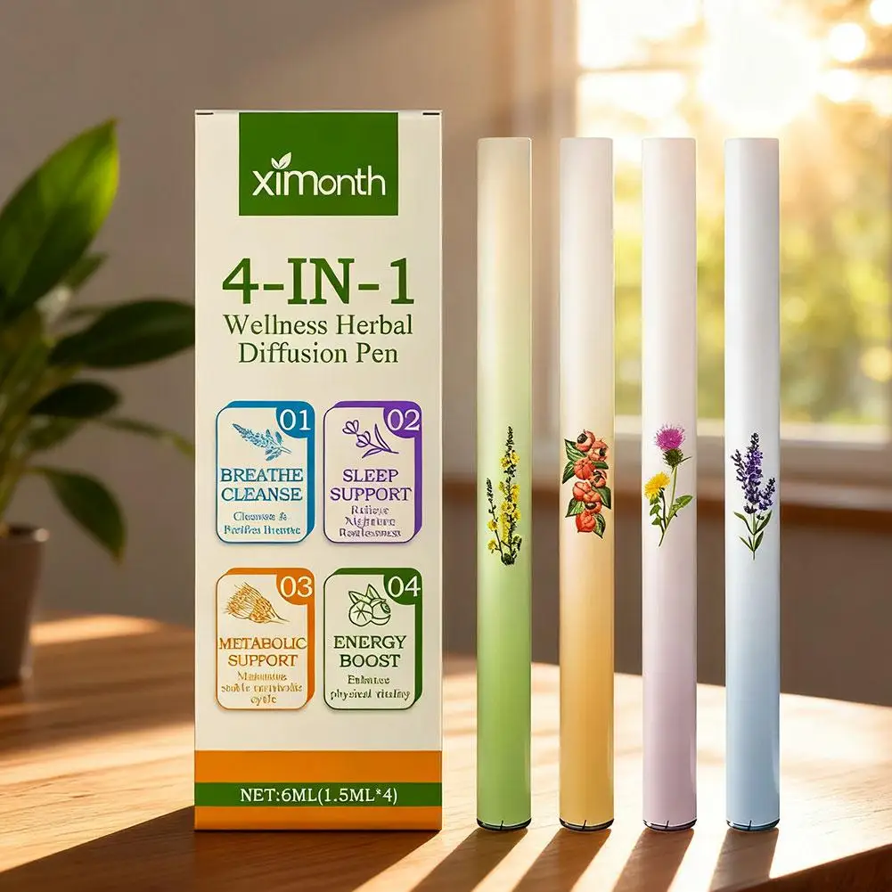 4pcs 4 in 1 Air Freshener Pen Aromatherapy Diffuser Herbal Lung Cleansing Purifier Mint Essential Oil Relieves Fatigue Drowsines