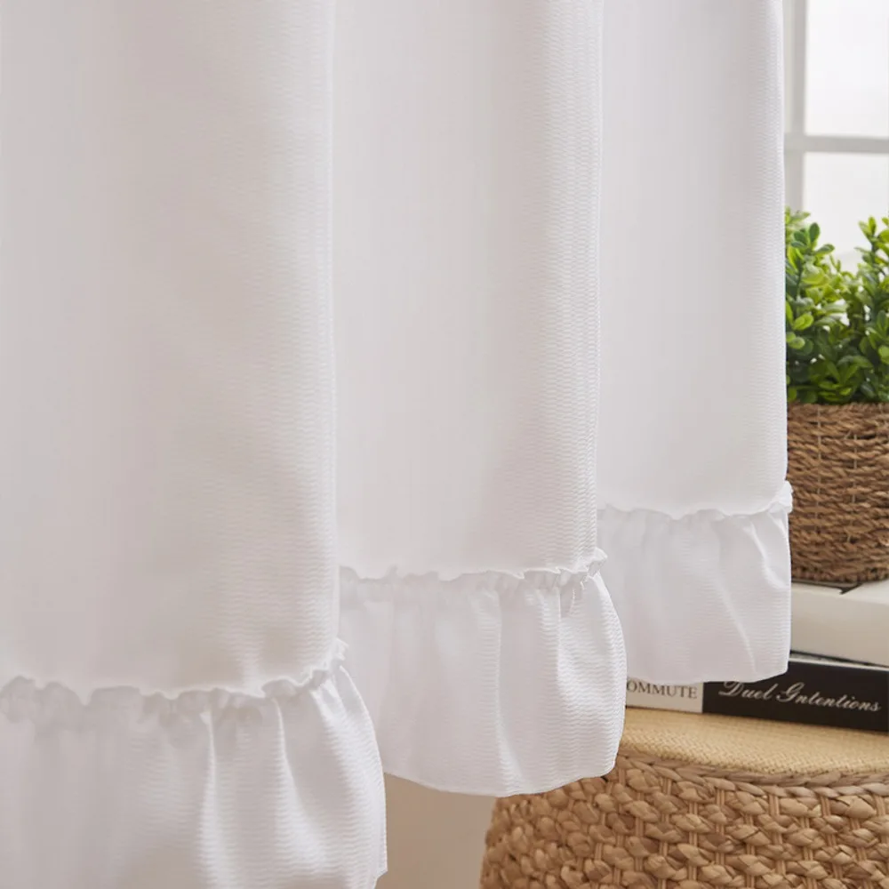 American Pastoral Style Ruffled Edge Kitchen Cabinet Short Curtain Light-blocking Decorative Kitchen Oven Curtain White