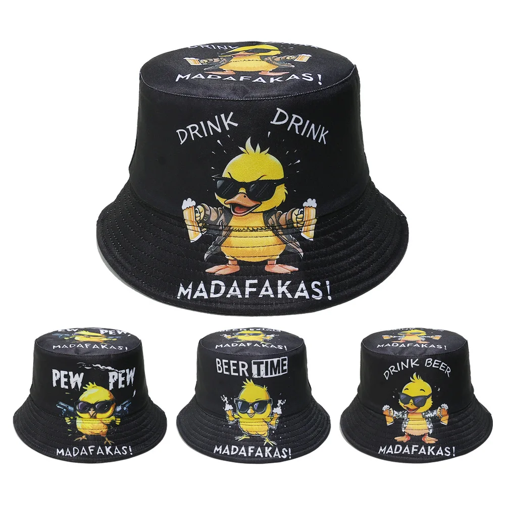 Chapeau seau  motif de canard pistolet, chapeaux de pcheur imprims de dessins anims, conception de localisation, casquette Panama pour adultes, pare-soleil d'extrieur, tendance