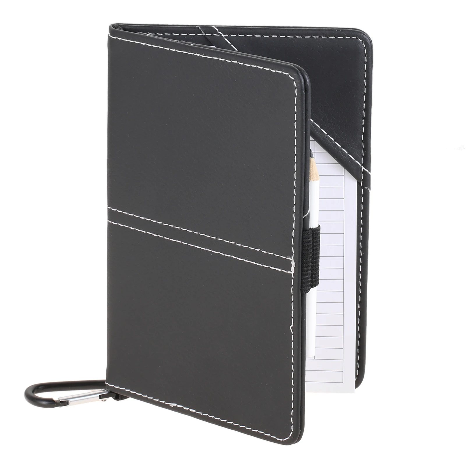 Black PU Golf Scorecard Holder Scorecard Cover Notebook + 2Pcs Free Score Sheets + 1Pc Pencil and Hook Statistic Score Tracking