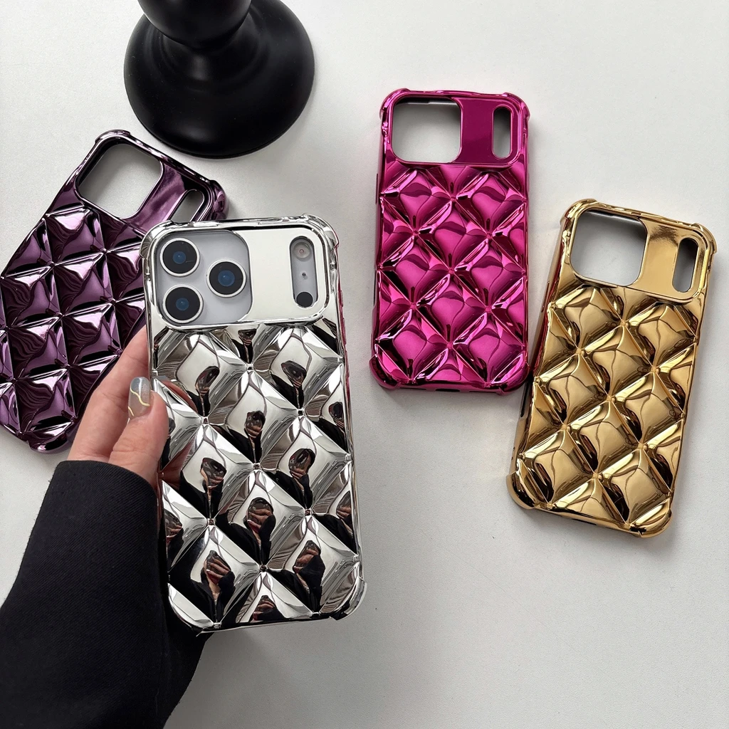 Luxury Glossy Stereoscopic Rhombus Grid Pattern Plating Silv