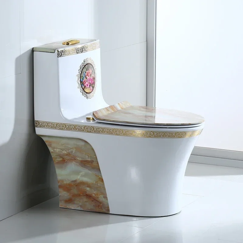 Household color luminous large-diameter super-cyclone siphon toilet colored gold ceramic sanitary ware pumping deodorizing seat