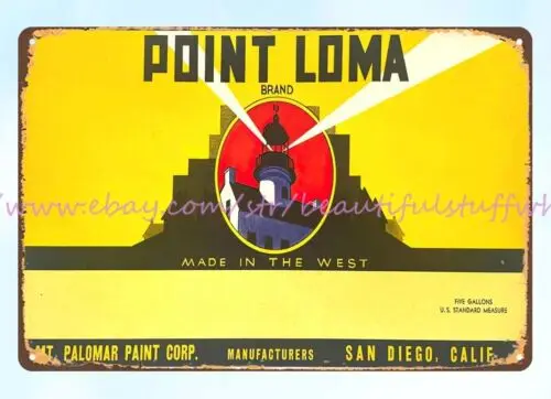 1950s Point Loma Lighthouse Paint Mt. Palomar San Diego California tin sign