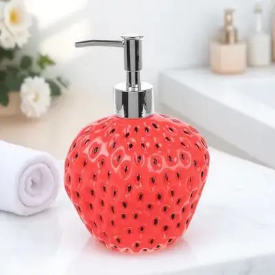 

Red Strawberry Soap Dispenser Pump Bottle Refillable Shampoo Body Wash Lotion Travel Container Bathroom Accessory