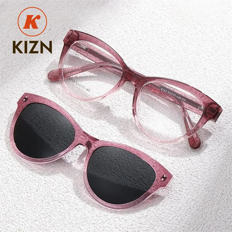 

KIZN солнцезащитные очки «кошачий глаз» на клипсе, оптическая оправа, женские очки по рецепту, ацетатный модный дизайн, магнитные очки для рецепта