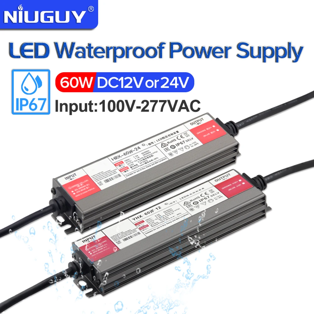 

IP67 waterproof power supply 60W DC 12V 5A 24V 2.5 Outdoor transformer AC100-277V LED power supply driver
