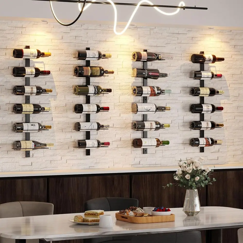Modular 3-Pack Black Metal Wall-Mounted Wine Rack for DIY Display in Kitchen, Bar, and Cellar