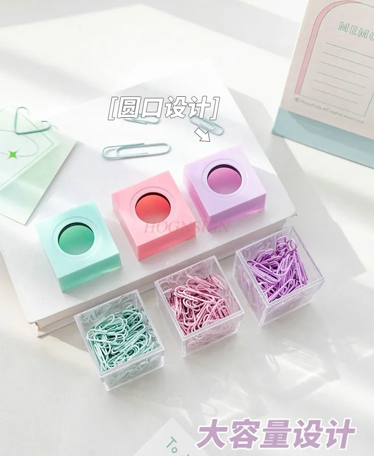 20pcs Macaron Magnetic Paper Clips Storage Bucket Office Stationery Storage Convenient Paper Clips