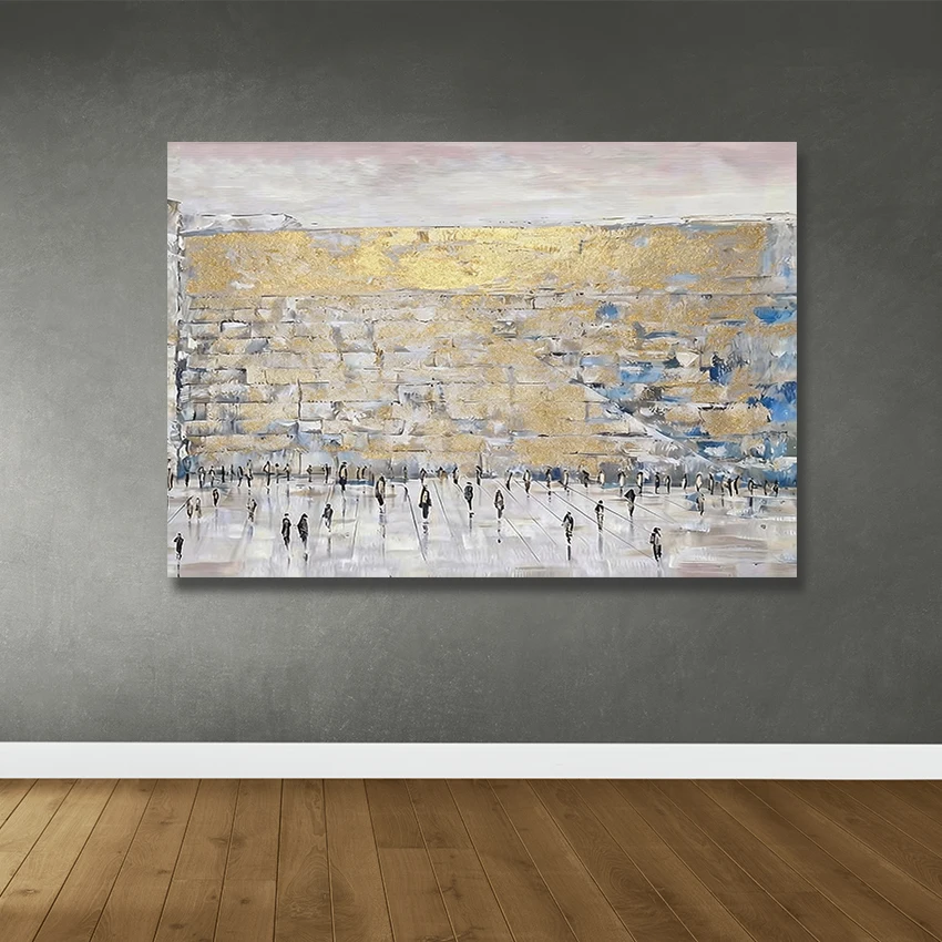 Jewish Jerusalem Canvas, Western Wailing Wall Art, Modern Painting, Landscape 100% handmade, Pictures for Dining Room Decor