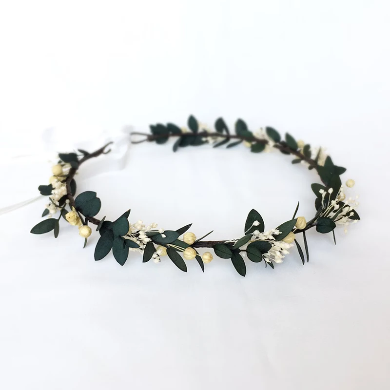 Handmade Eucalyptus Baby\'s Breath Bride Crown Woodland wedding Gypsophila Dried Flower Crown Bridesmaid Flower Girl Decoration