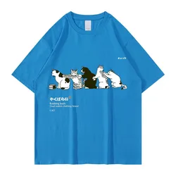 Camiseta de gato engraçada japonesa Kanji Harajuku masculina de moda hip-hop, blusa de manga curta, camiseta de algodão, verão 2022