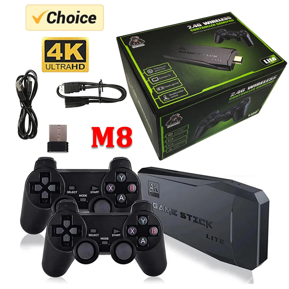 Video Game Sticks M8 Console 2.4G Dual Wireless Controller Game Stick 4K 10000 Games 64GB Retro Game for DropShiopping Xmas Gift