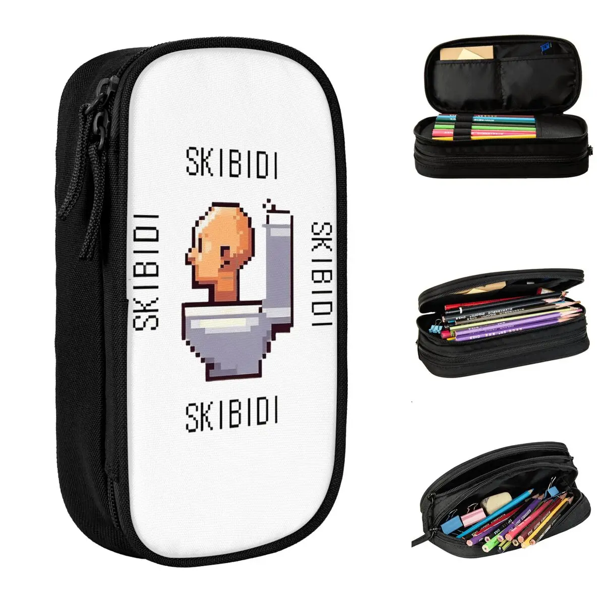 Skibidi Toilet Meme Pixel Accessories Pen Box Large Capacity Office Accessories Pencil Case Stationery Birthday Gift