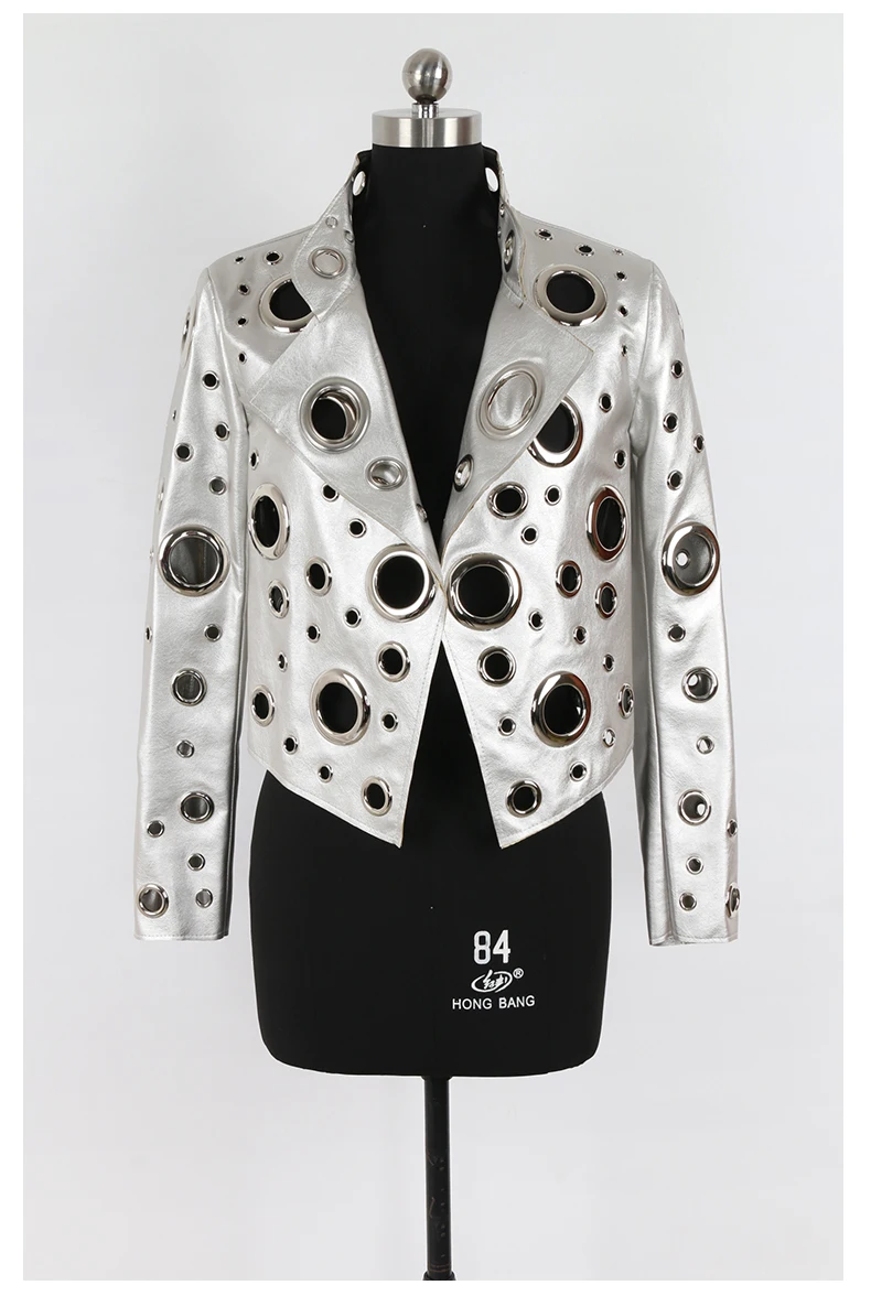 Nerazzurri Spring Autumn Short Hollow Out Pu Leather Jacket Women Rivet Cool Stylish Luxury Designer Clothes Runway Fashion 2024