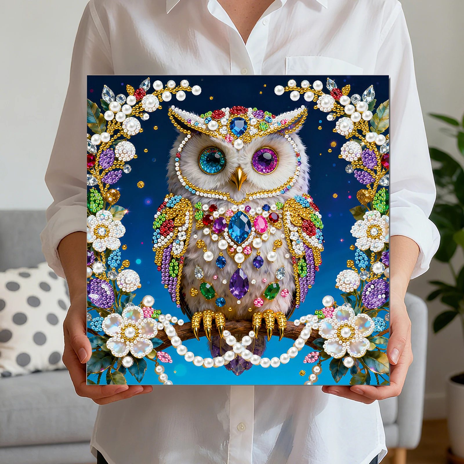 

Owl DIY Pearl Painting Kit for Adults Gift Home Wall Decor 25x25cm With Frame