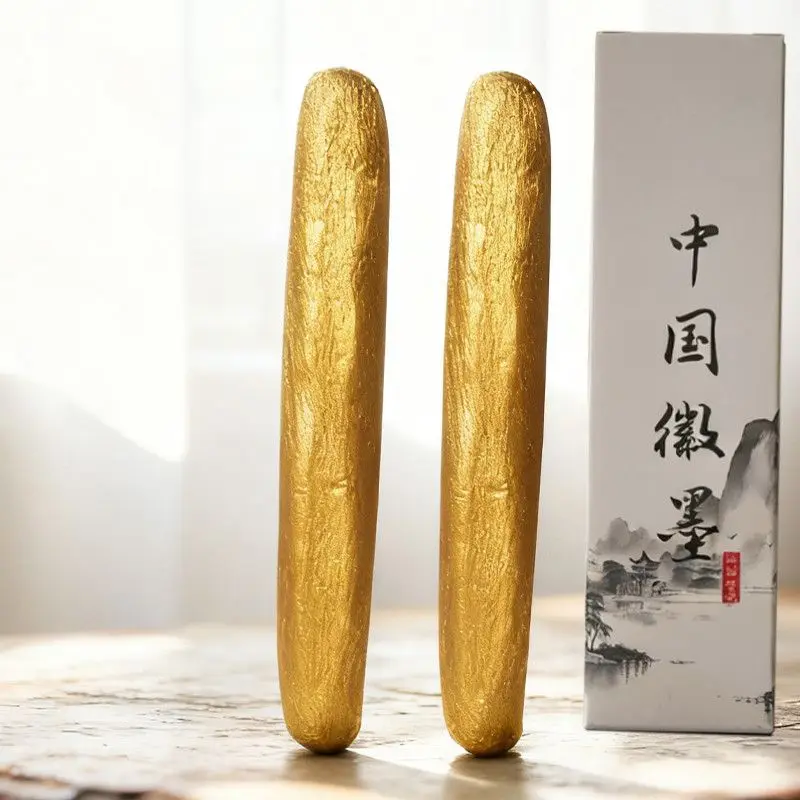 HVV Ruyi Golden Calligraphy Ink Stick, Mineral Buddhist Gold Ink for Small Regular Script Sutra Copying, Couplets,Gold Ink Stick