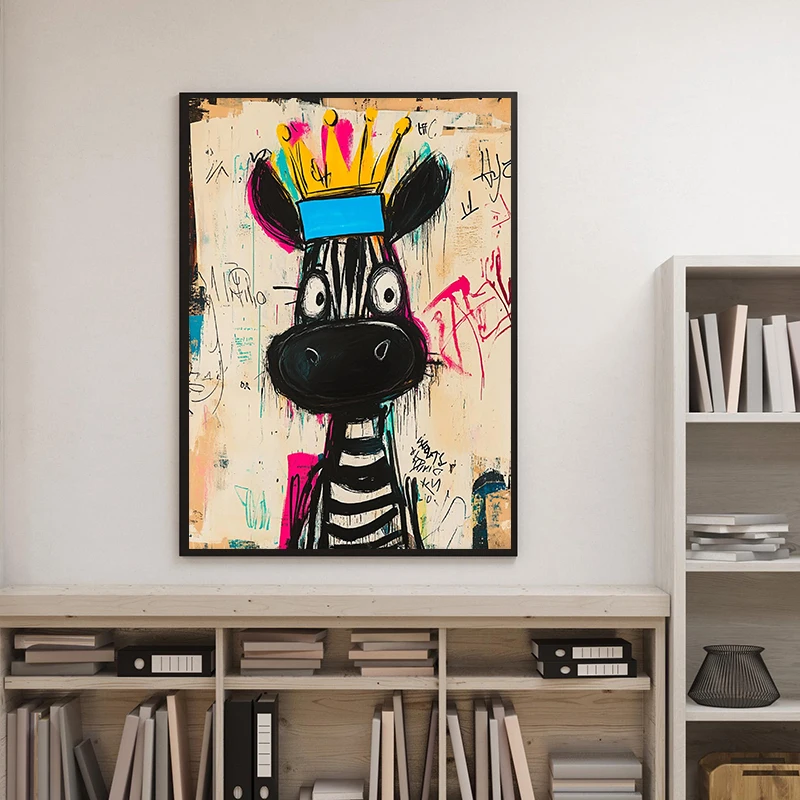 Street Graffiti Bear Cat Tiger Bull Crown Artwork Poster Modern Abstract Canvas Painting  Aesthetic Wall Art Room Home Decor